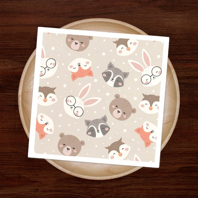 Cute Woodland Animal Kids Pattern Birthday Party Napkin (Creator Uploaded)