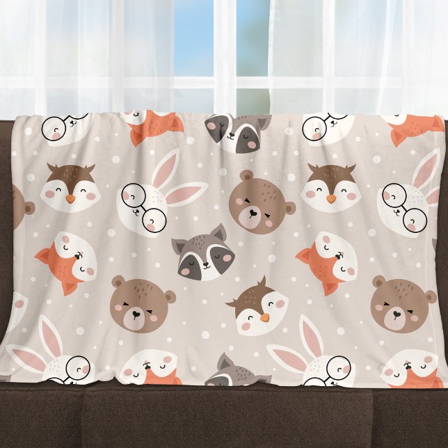 Cute Woodland Animal Kids Pattern Fleece Blanket (Creator Uploaded)