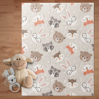 Cute Woodland Animal Kids Pattern Jigsaw Puzzle