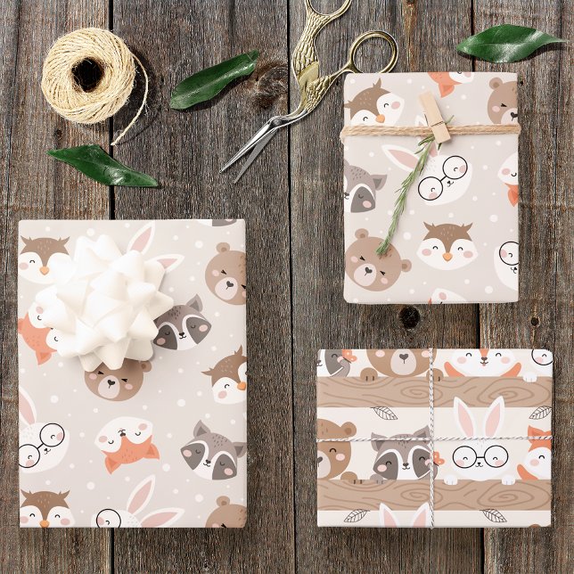 Cute Woodland Animal Kids Pattern Wrapping Paper Sheet (Creator Uploaded)