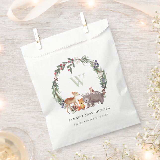 Cute Woodland Animal Leafy Wreath Baby Shower Favour Bags (Clipped)
