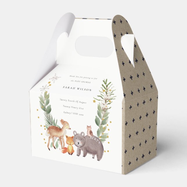 Cute Woodland Animal Leafy Wreath Baby Shower Favour Box (Front Side)