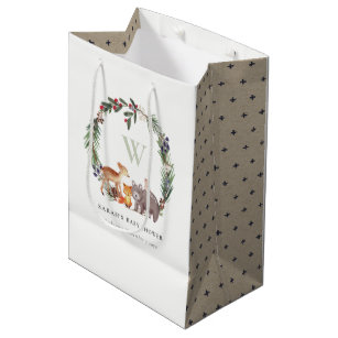 Cute Woodland Animal Leafy Wreath Baby Shower Medium Gift Bag