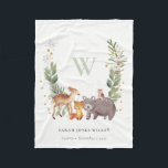 Cute Woodland Animal Leafy Wreath Monogram Kids Fleece Blanket<br><div class="desc">For any further customisation or any other matching items,  please feel free to contact me at yellowfebstudio@gmail.com</div>