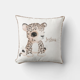 Cute Woodland Animal Leopard Name Nursery Cushion