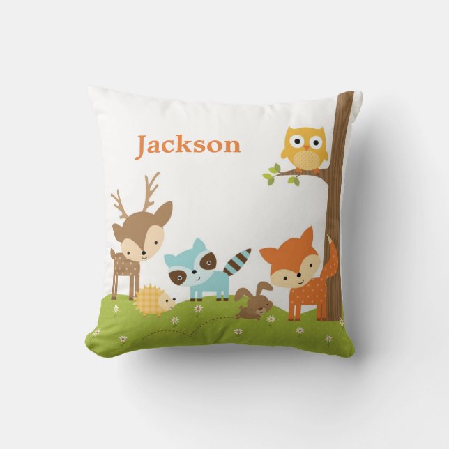 Cute Woodland Animal Nursery Pillow (Front)