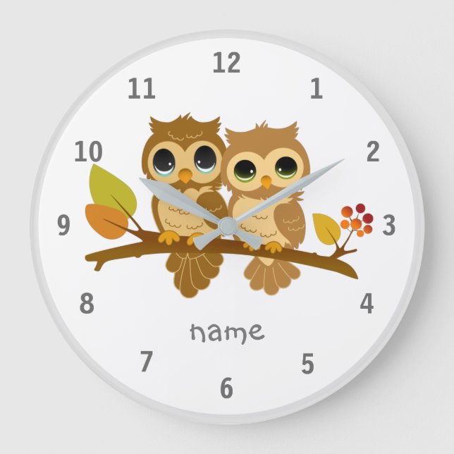 Cute Woodland Animal Owl Wall Clock (Front)