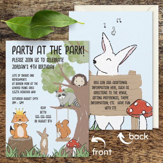 Cute woodland animal park party kids birthday invitation (Creator Uploaded)