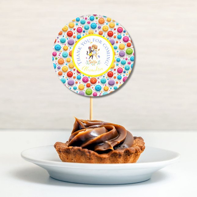 Cute Woodland Animal Party Lions Dancing Salsa Classic Round Sticker (Creator Uploaded)