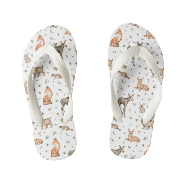 Cute Woodland Animal Pattern Kid's Jandals (Footbed)