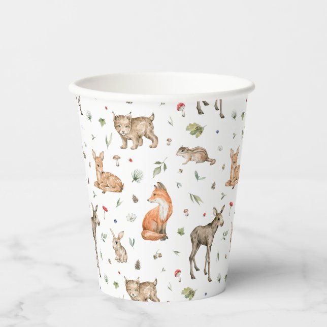 Cute Woodland Animal Pattern Paper Cups (Front)