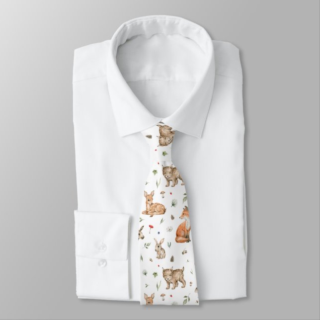 Cute Woodland Animal Pattern Tie (Tied)