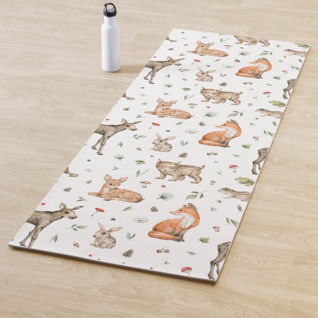 Cute Woodland Animal Pattern Yoga Mat (In Situ)