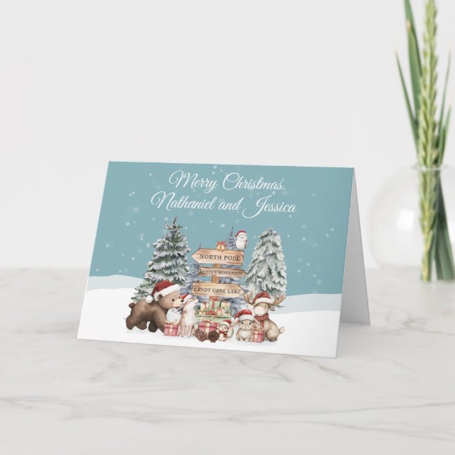 Cute Woodland Animal Scene Holiday Card (Front)