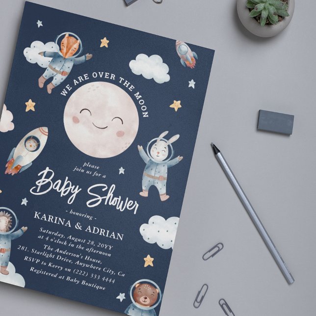 Cute Woodland Animal Space Baby Shower Invitation (Creator Uploaded)