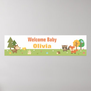 Cute Woodland Animal Themed Baby Shower Banner Poster