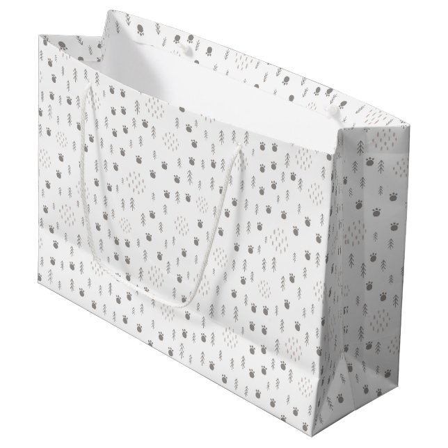 Cute Woodland Animal Track Pattern Large Gift Bag (Front Angled)