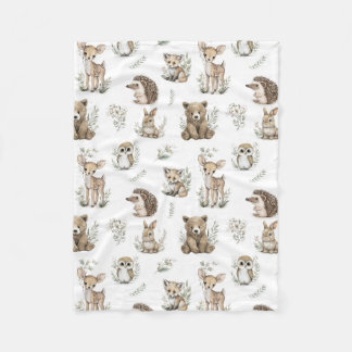Cute Woodland Animal Watercolour Fleece Blanket