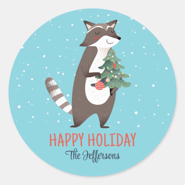Cute Woodland Animal Winter Holiday Christmas Classic Round Sticker (Front)