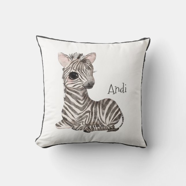 Cute Woodland Animal Zebra Name Nursery Cushion (Front)
