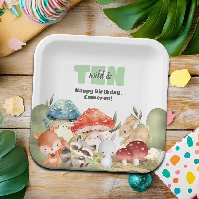 Cute Woodland Animals 10th Birthday Party Paper Plate (Creator Uploaded)