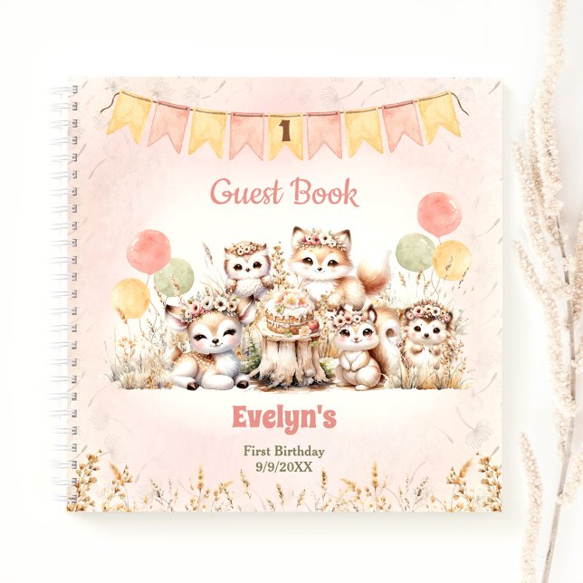Cute Woodland Animals 1st Birthday Girl Guest Book (Cute Woodland Animals 1st Birthday Girl Guest Book)