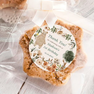 Cute Woodland Animals 1st Birthday Party  Classic Round Sticker