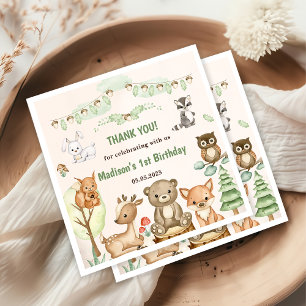 Cute Woodland Animals 1st Birthday Party Napkins