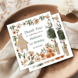 Cute Woodland Animals 1st Birthday Party Napkins