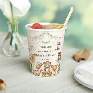 Cute Woodland Animals 1st Birthday Party Paper Cup