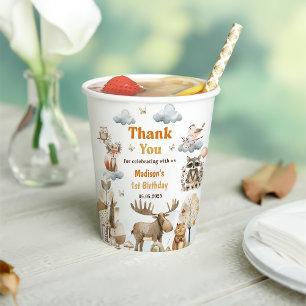 Cute Woodland Animals 1st Birthday Party Paper Cup