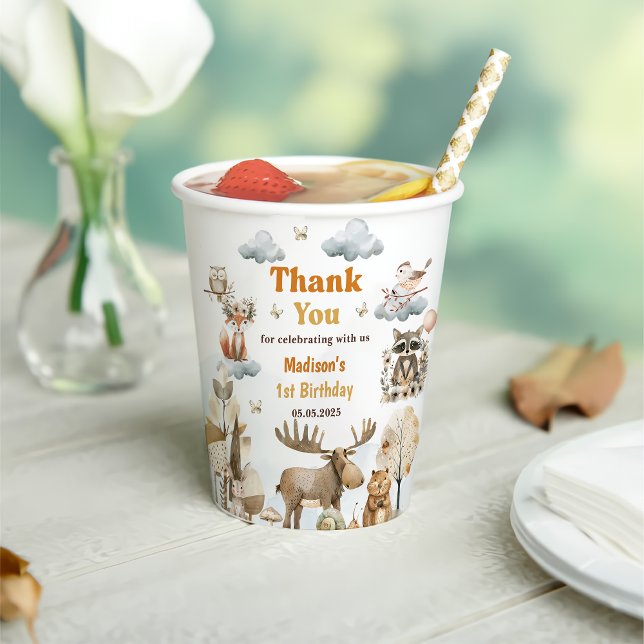 Cute Woodland Animals 1st Birthday Party Paper Cup (Creator Uploaded)