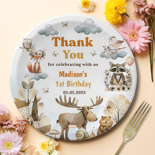 Cute Woodland Animals 1st Birthday Party Paper Plate