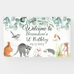 Cute Woodland Animals 1st Birthday Wild One Banner