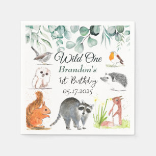 Cute Woodland Animals 1st Birthday Wild One  Napkin