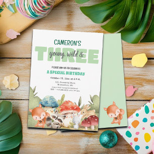 Cute Woodland Animals 3rd Birthday Party Invitation