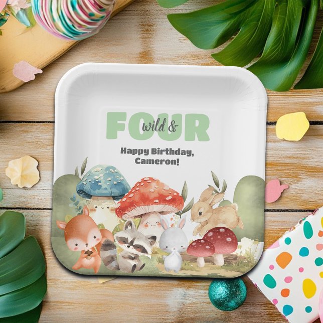 Cute Woodland Animals 4th Birthday Party Paper Plate (Creator Uploaded)