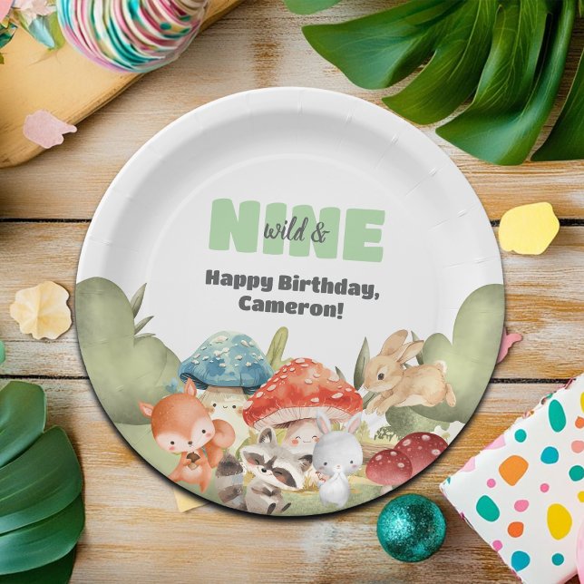 Cute Woodland Animals 9th Birthday Party Paper Plate (Creator Uploaded)
