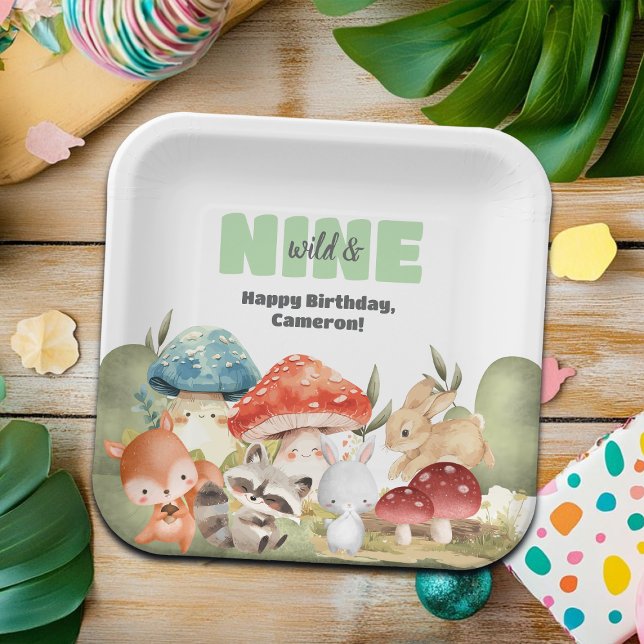 Cute Woodland Animals 9th Birthday Party Paper Plate (Creator Uploaded)
