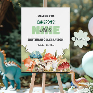 Cute Woodland Animals 9th Birthday Party Welcome Poster
