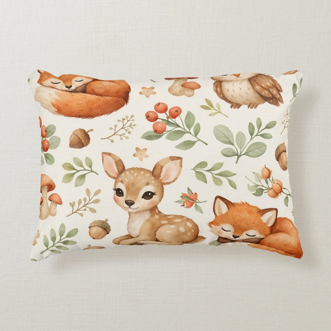 Cute Woodland Animals and Berries Pattern Decorative Cushion (Front)