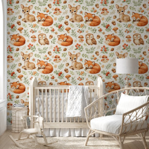Cute Woodland Animals and Berries Pattern Wallpaper