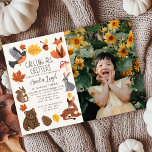 Cute Woodland Animals Autumn Photo Kids Birthday Invitation<br><div class="desc">This cute, kids birthday invitation features woodland animals, such as a squirrel, fox, bear, deer, robin, and bunny, along with autumn leaves, mushrooms, pinecones, and acorn with the text "Calling all Critters". You can even include a photo of your child. The reverse side features an autumn orange plaid pattern. Personalise...</div>