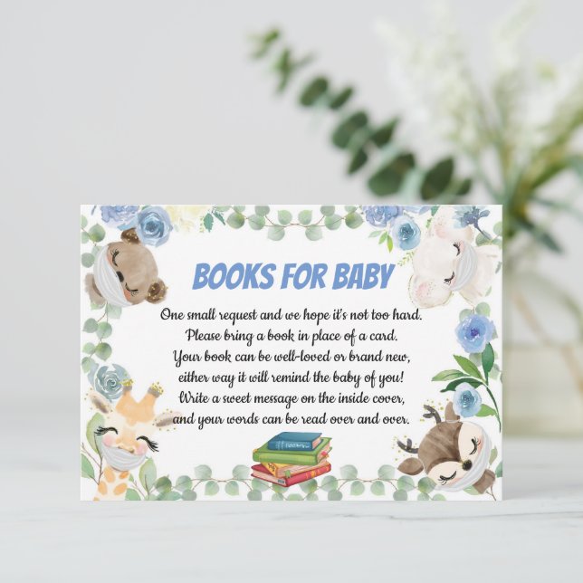 Cute Woodland Animals Baby Boy Book Request Card (Standing Front)