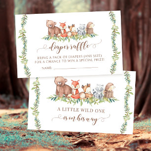 Cute woodland animals baby boy diaper raffle cards