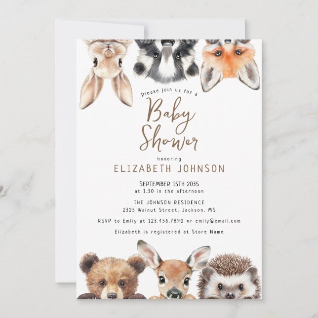 Cute Woodland Animals Baby Shower Invitation (Front)