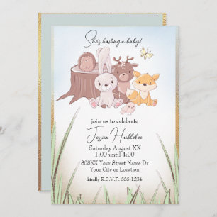 Cute Woodland Animals Baby Shower Invitation