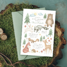 Cute Woodland Animals Baby Shower Invitation