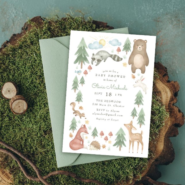 Cute Woodland Animals Baby Shower Invitation (Creator Uploaded)
