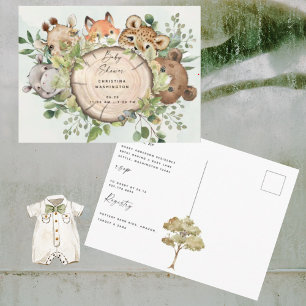 Cute Woodland Animals Baby Shower Invitation Postcard